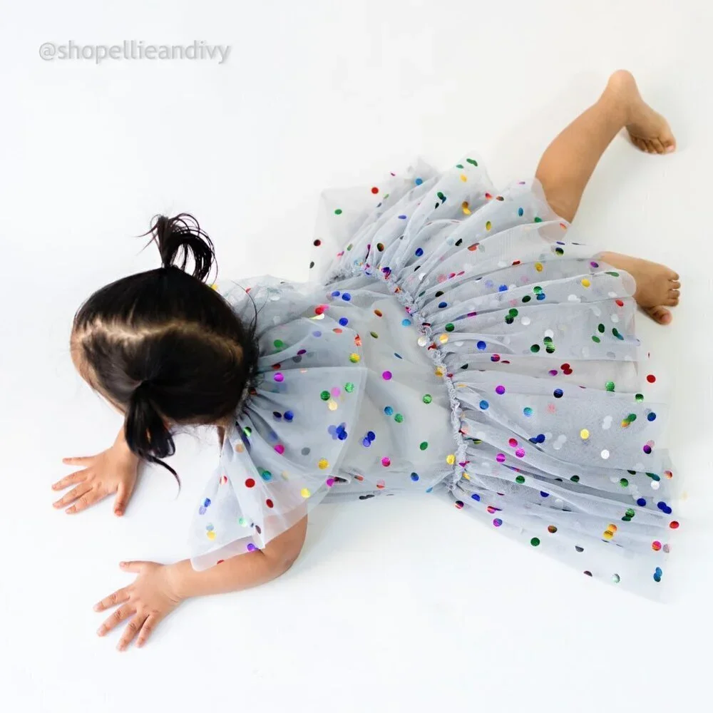 Cuteheads 2T Girl's Gray Tulle Confetti Polka Dot Party Dress - Picture 2 of 10